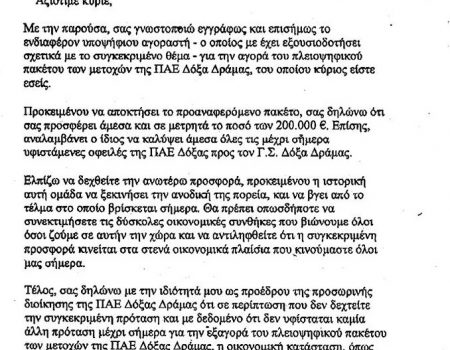 Οι επιστολές Δαϊλάκη – Σάμιου για την πώληση των μετοχών
